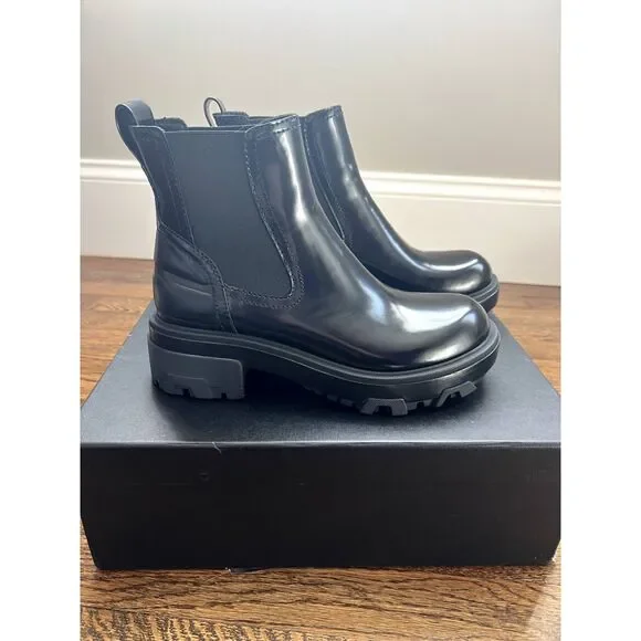 NIB Rag & Bone Shaye Platform Chelsea Bootie Polished Leather Black Size 8 - Picture 2 of 9